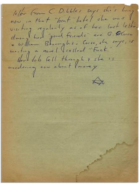 Hunter S. Thompson Letter Signed With Autograph Note From 1960 in Bug Sur -- ''...I presume that, by 'human garbage,' he means that segment of the un-washed masses prone to art, writing...''